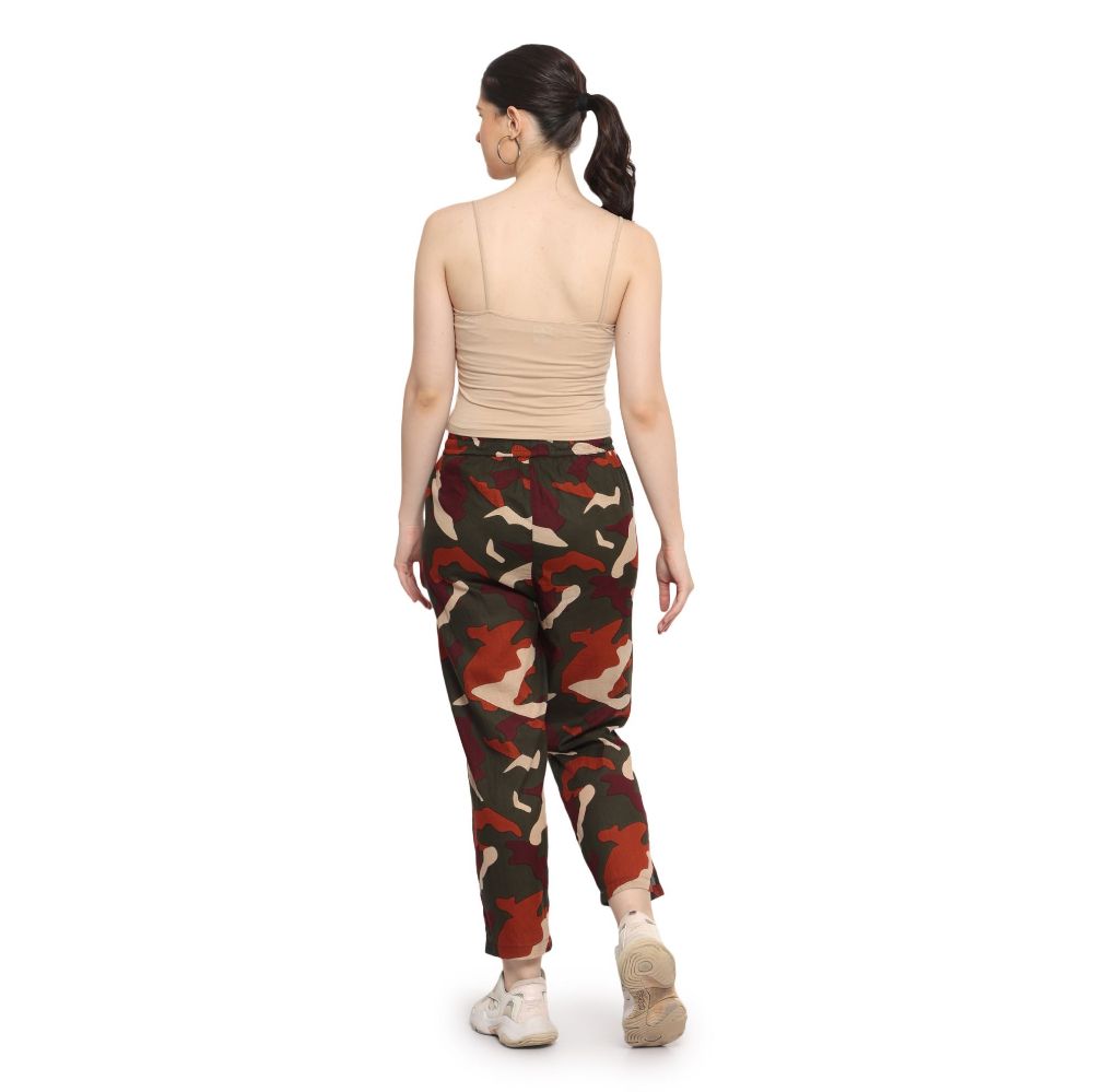 Picture of Frenchtrendz Women's Military Print Dark Green Base Elasticated Bottom Pant.