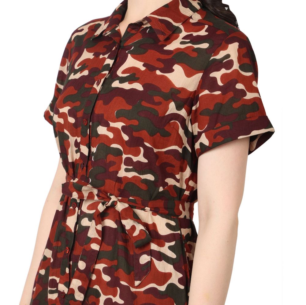 Picture of Frenchtrendz Women's Military Print Long Shirt Dress.