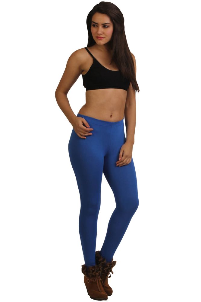 Picture of Frenchtrendz Poly Spandex Fleece Royal Blue Winter Wear Warmer Ankle Length Leggings