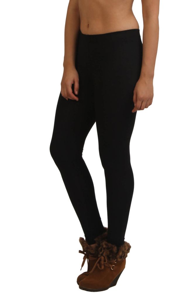 Picture of Frenchtrendz Cotton Modal Spandex Fleece Black Winter Warmer Ankle Leggings 