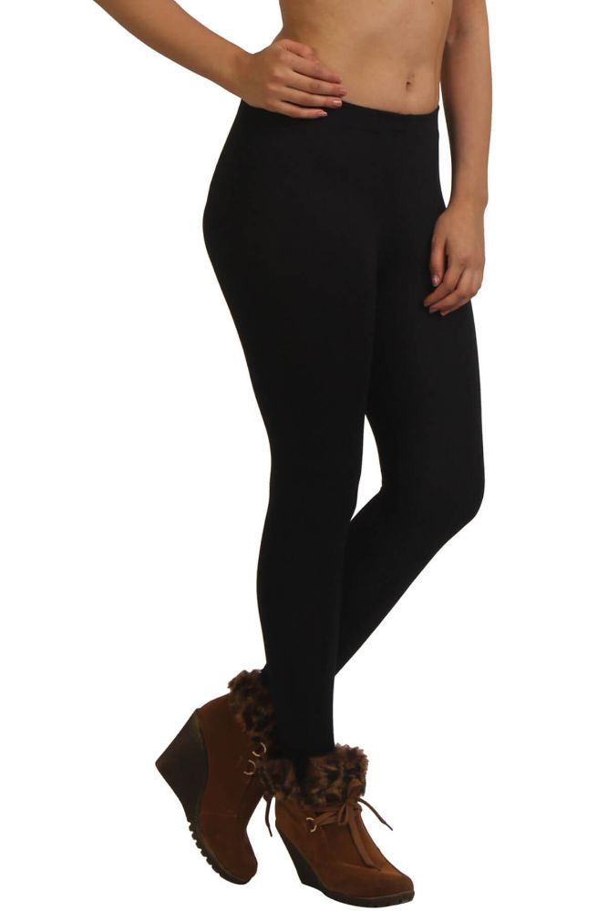 Picture of Frenchtrendz Cotton Modal Spandex Fleece Black Winter Warmer Ankle Leggings 