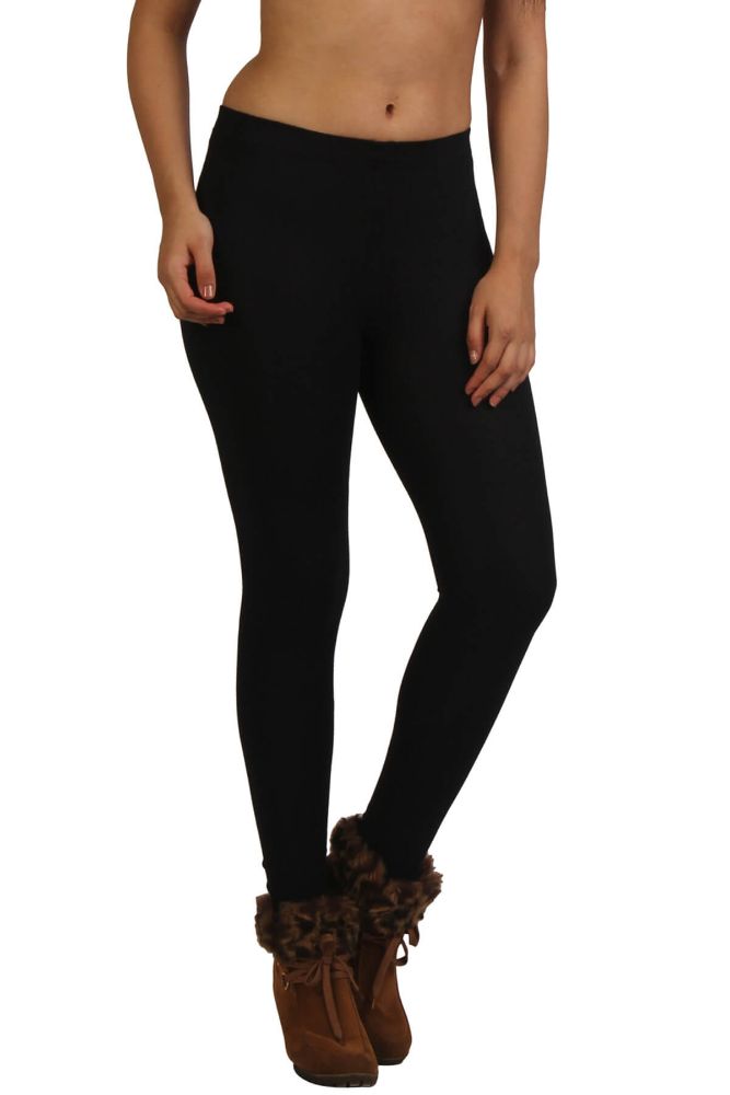 Picture of Frenchtrendz Cotton Modal Spandex Fleece Black Winter Warmer Ankle Leggings 