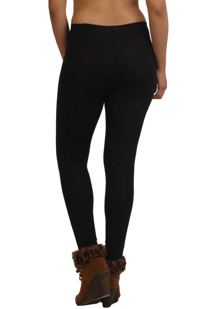Picture of Frenchtrendz Cotton Modal Spandex Fleece Black Winter Warmer Ankle Leggings 