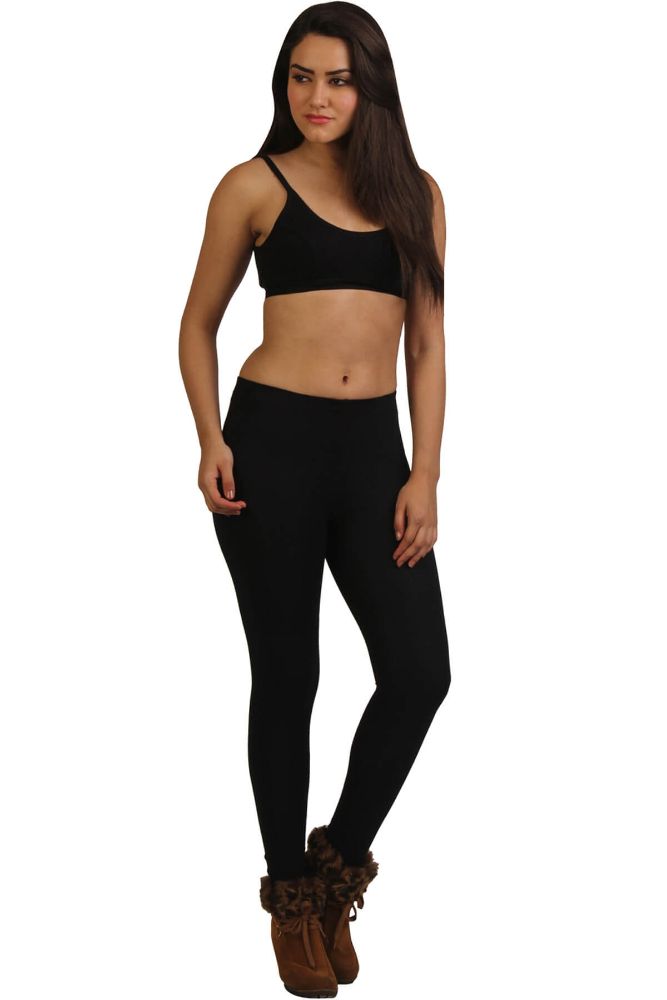 Picture of Frenchtrendz Cotton Modal Spandex Fleece Black Winter Warmer Ankle Leggings 