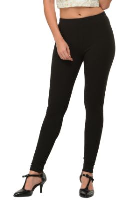 Picture of Frenchtrendz Cotton Fleece Black Winter Warmer Ankle Leggings with Elasticated Waistband