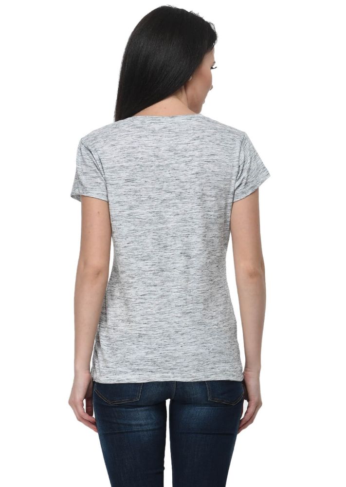 Picture of Frenchtrendz Cotton Injection Slub Light Grey V-Neck Short Sleeve Medium Length Tops