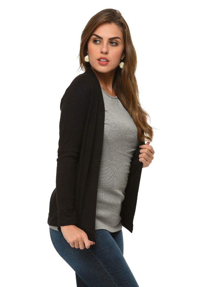 Picture of Frenchtrendz Women's Cotton Modal Fleece Winter Warmer Long Sleeve Medium Length Black Shrug