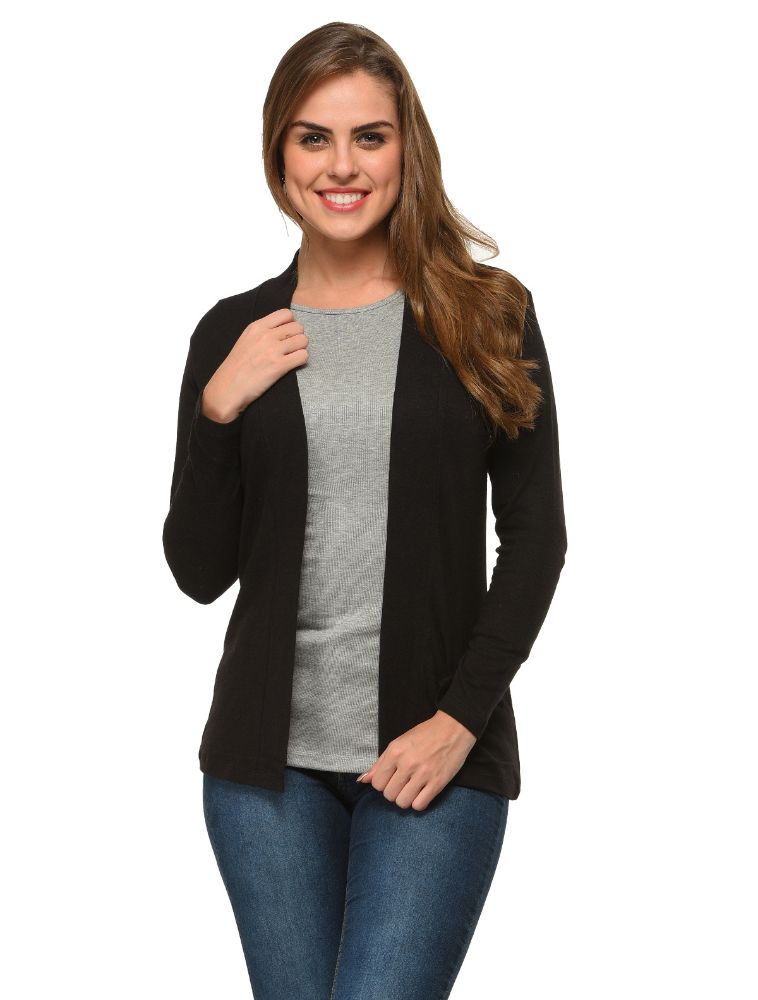 Picture of Frenchtrendz Cotton Modal Fleece Medium Length Black Shrugs