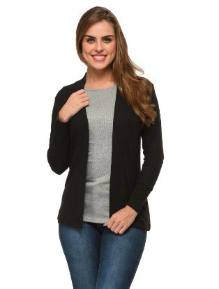 Picture of Frenchtrendz Women's Cotton Modal Fleece Winter Warmer Long Sleeve Medium Length Black Shrug