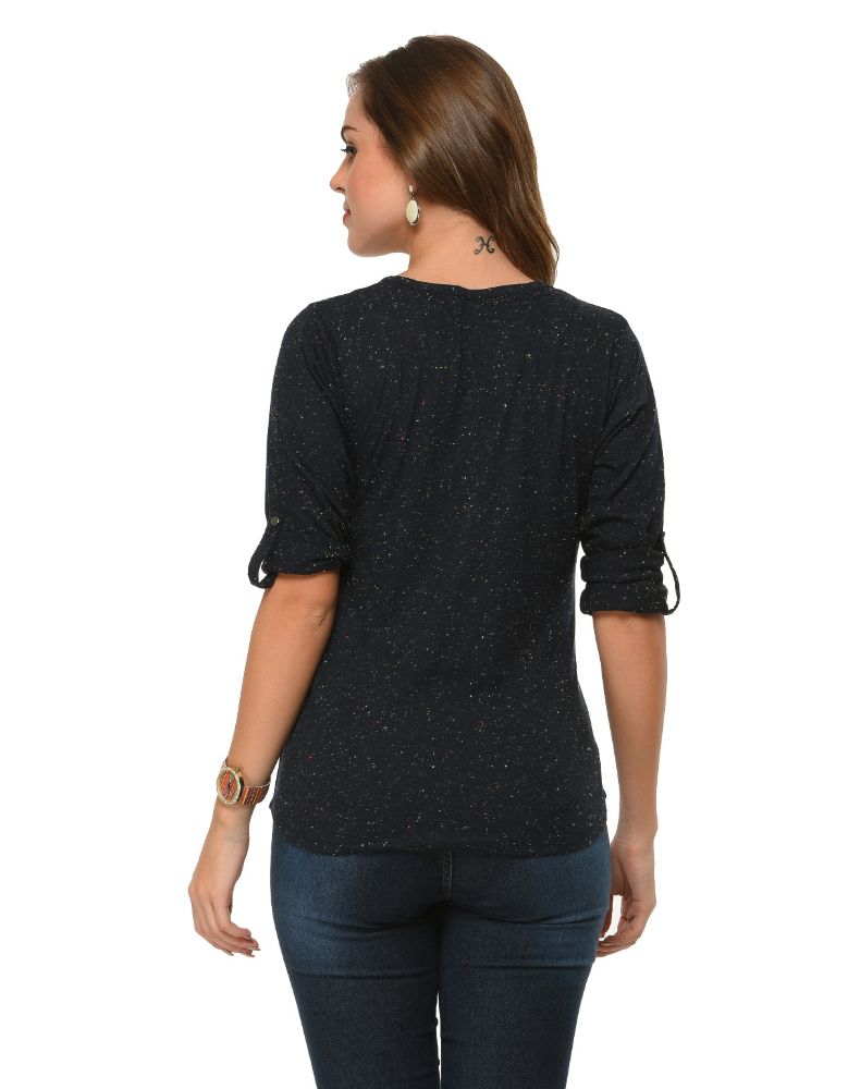 Picture of FrenchTrendz Cotton Nep Navy Henley Neck 3/4 Sleeve Tops