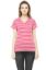 Picture of Frenchtrendz Women's Cotton Striped V-Neck Half Sleeve Medium Length Top, Pink-White