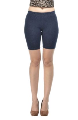 Picture of Frenchtrendz Women's Cotton Modal Spandex Indigo Blue Pull On Jegging Shorts with Elastic Waistband, Two Back Pockets