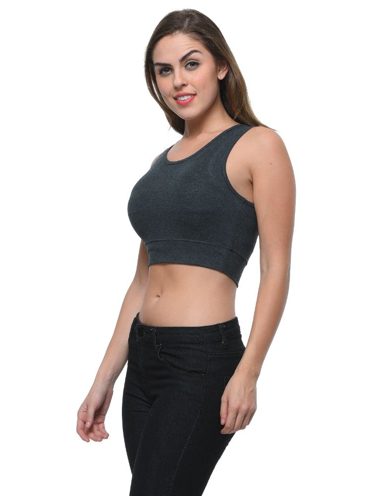 Picture of Frenchtrend Women's Viscose Spandex Charcoal Grey Stylish Summer Regular Fit Crop Top