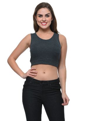 Picture of Frenchtrend Women's Viscose Spandex Charcoal Grey Stylish Summer Regular Fit Crop Top