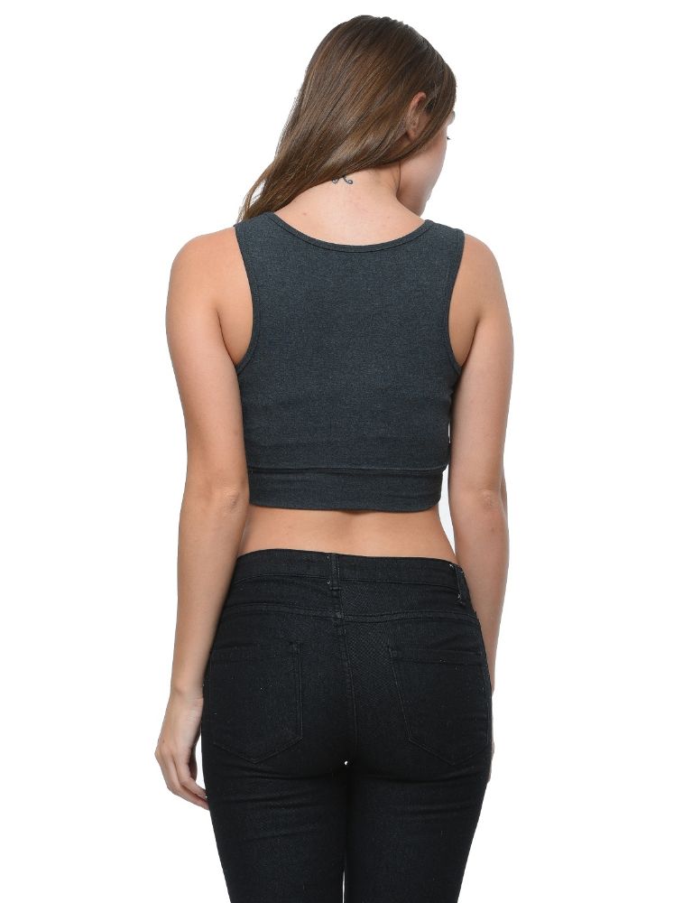 Picture of Frenchtrend Women's Viscose Spandex Charcoal Grey Stylish Summer Regular Fit Crop Top