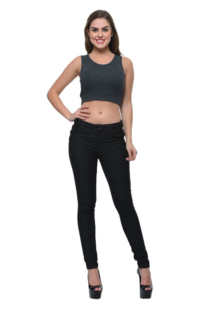 Picture of Frenchtrend Women's Viscose Spandex Charcoal Grey Stylish Summer Regular Fit Crop Top