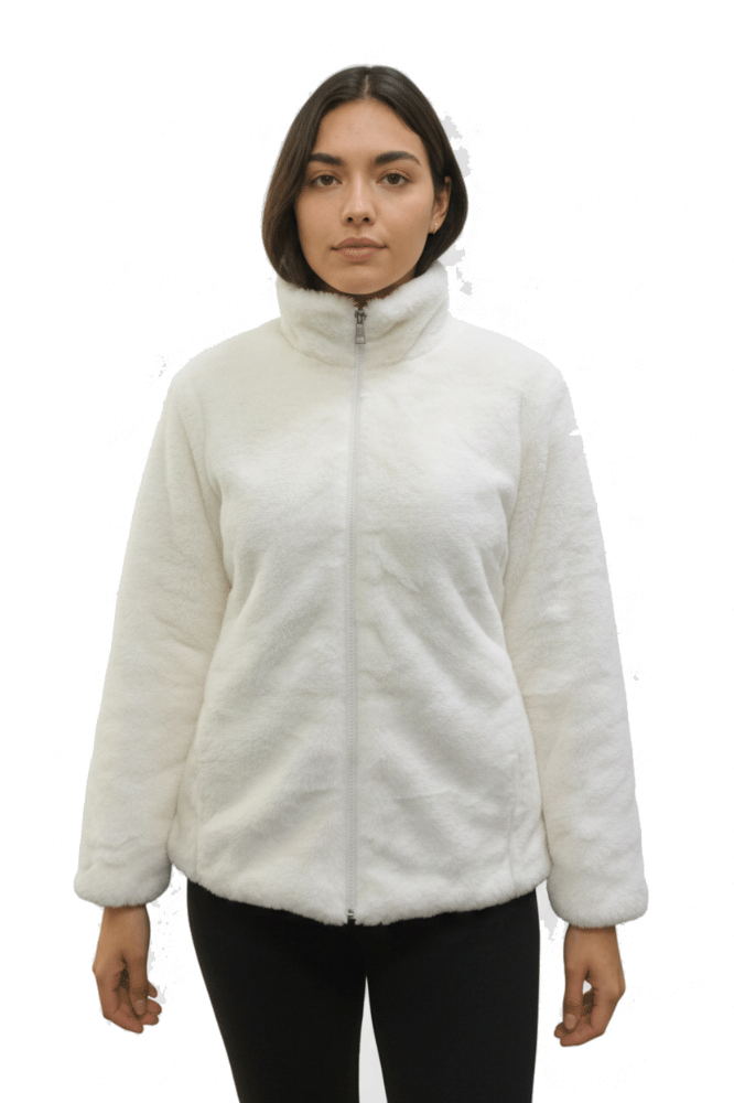 Picture of Frenchtrendz Full Sleeve Front Zipper White Fluffy Fur Jackets