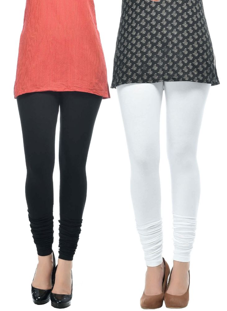 Picture of FrenchTrendz Black & White Cotton Spandex Churidar Leggings Combo