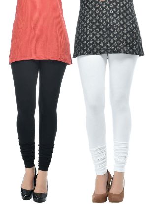 Picture of FrenchTrendz Black & White Cotton Spandex Churidar Leggings Combo
