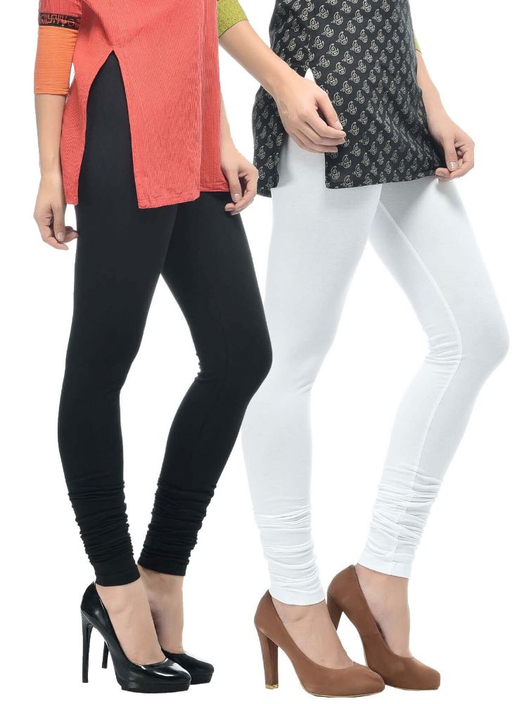 Picture of FrenchTrendz Black & White Cotton Spandex Churidar Leggings Combo