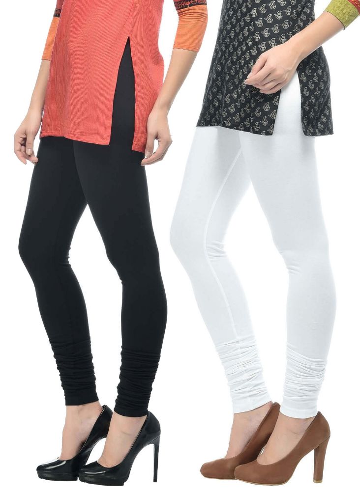 Picture of FrenchTrendz Black & White Cotton Spandex Churidar Leggings Combo