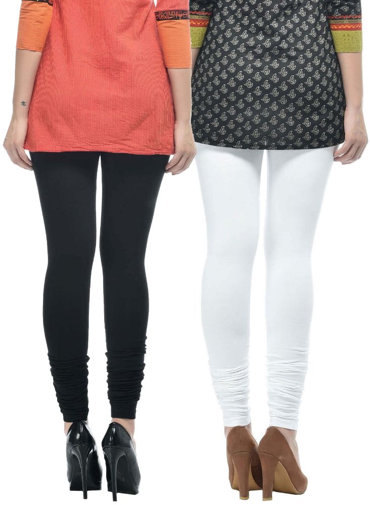 Picture of FrenchTrendz Black & White Cotton Spandex Churidar Leggings Combo