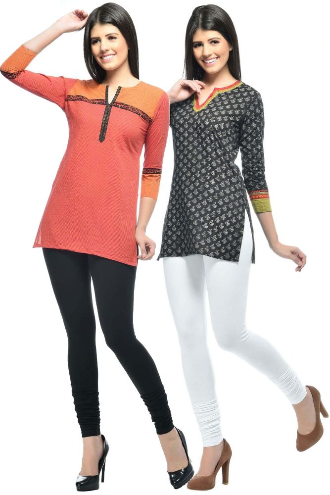 Picture of FrenchTrendz Black & White Cotton Spandex Churidar Leggings Combo