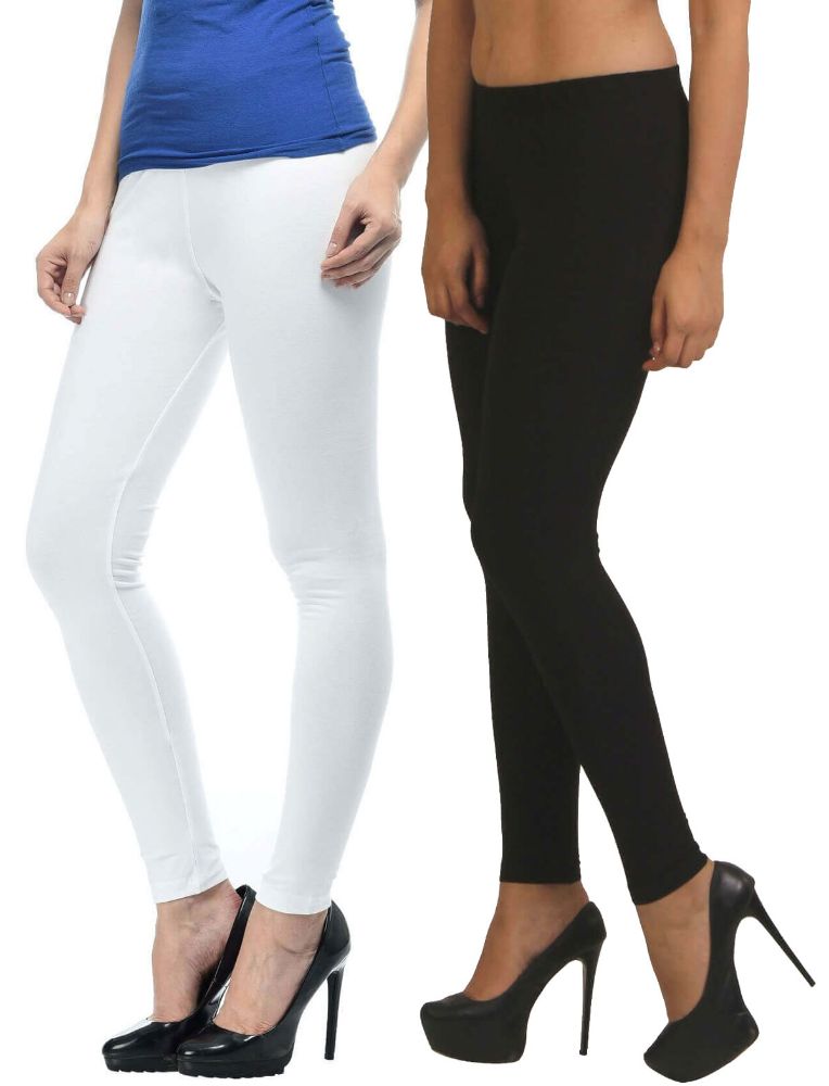 Picture of FrenchTrendz Black & White Cotton Spandex Ankle Leggings Combo