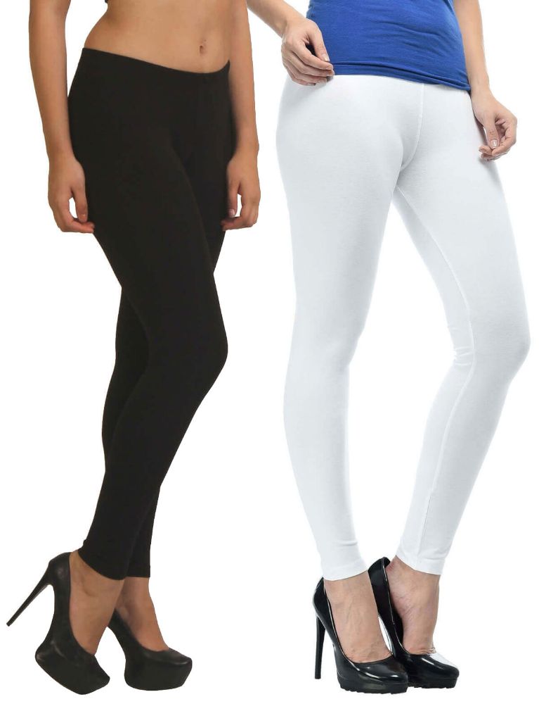 Picture of FrenchTrendz Black & White Cotton Spandex Ankle Leggings Combo