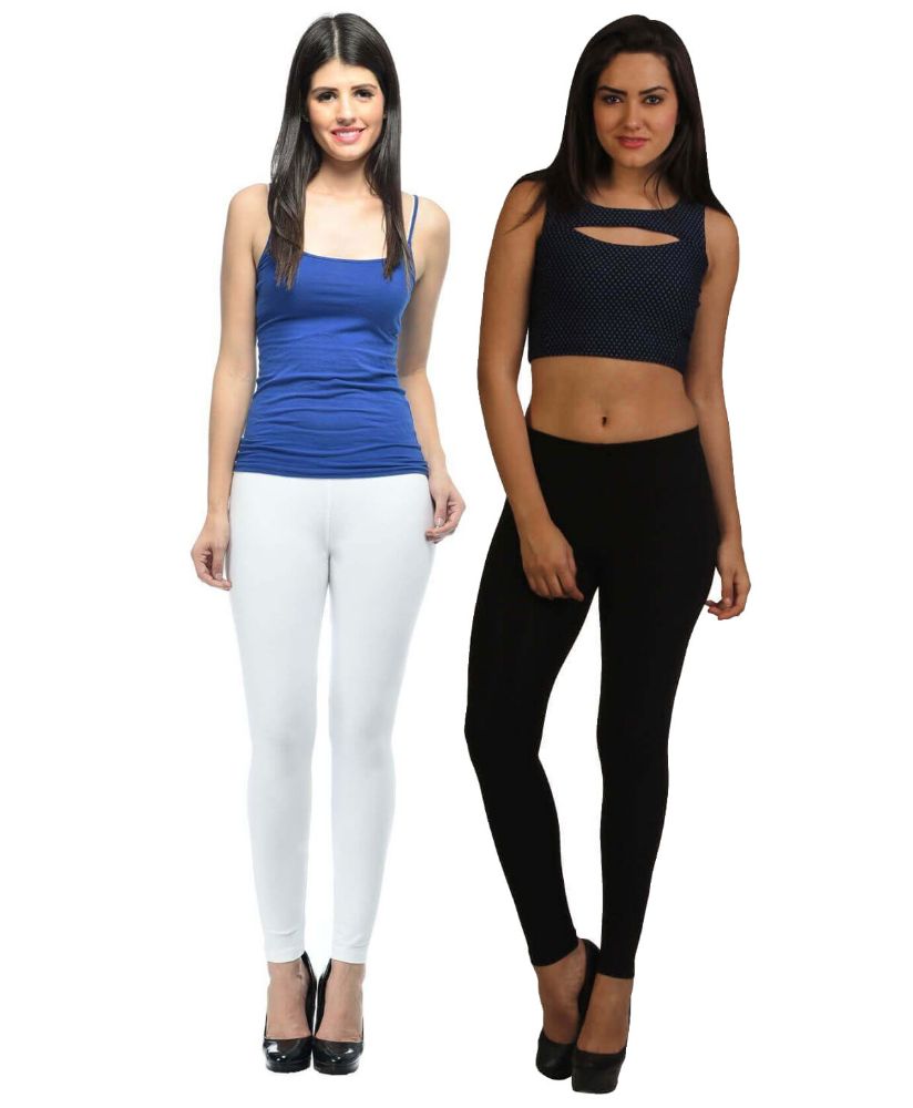 Picture of FrenchTrendz Black & White Cotton Spandex Ankle Leggings Combo