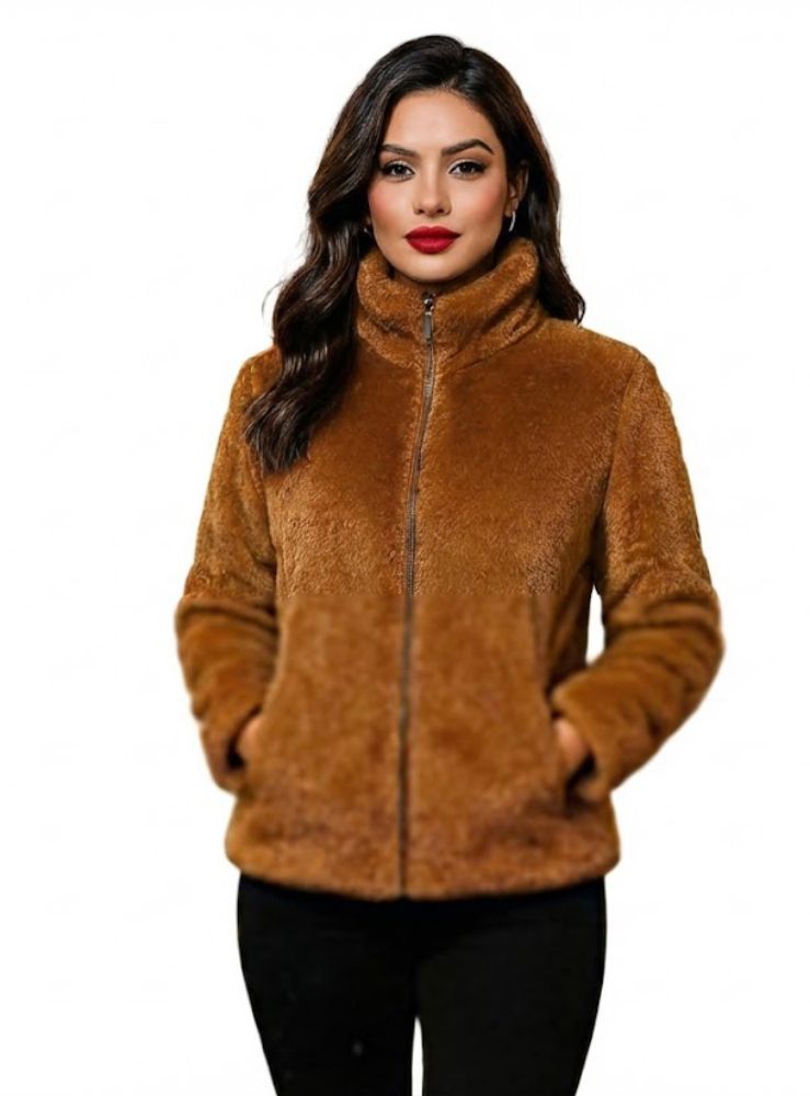Picture of Frenchtrendz Full Sleeve Front Zipper Brown Fluffy Fur Jackets