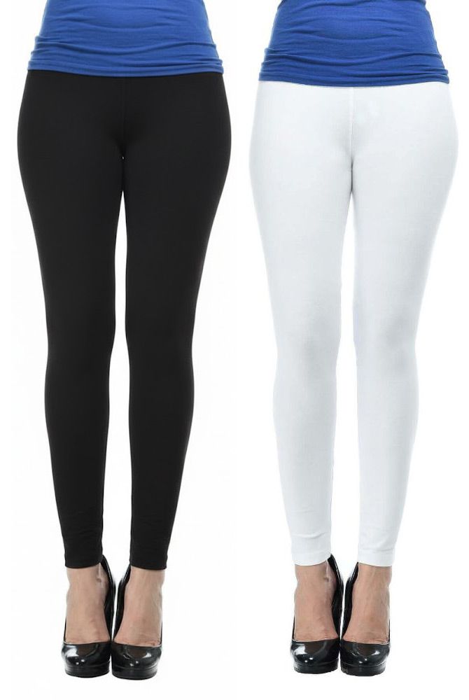 Picture of FrenchTrendz Black & White Cotton Spandex Ankle Leggings Combo
