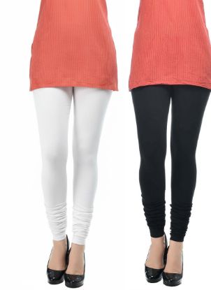 Picture of FrenchTrendz Black & White Cotton Spandex Churidar Leggings Combo
