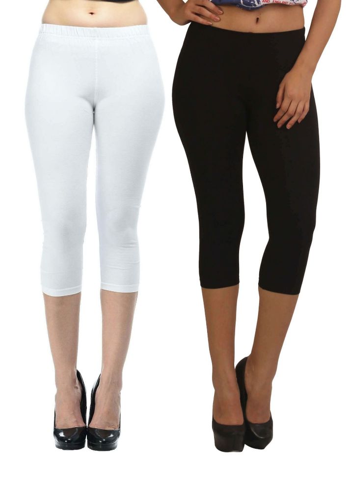 Picture of Frenchtrendz Cotton Spandex Black & White Leggings Capris Combo
