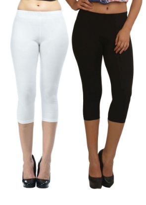 Picture of Frenchtrendz Cotton Spandex Black & White Leggings Capris Combo