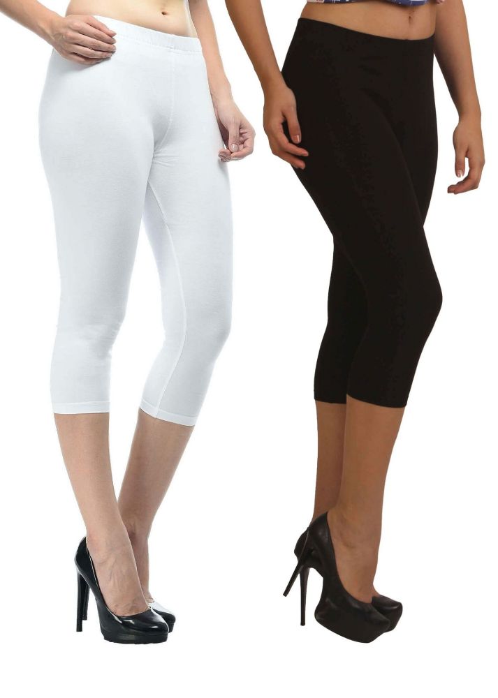Picture of Frenchtrendz Cotton Spandex Black & White Leggings Capris Combo