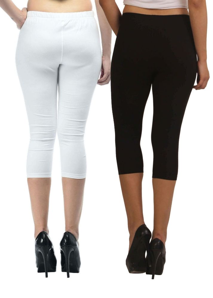 Picture of Frenchtrendz Cotton Spandex Black & White Leggings Capris Combo