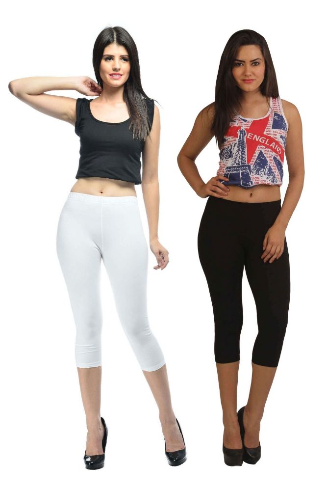 Picture of Frenchtrendz Cotton Spandex Black & White Leggings Capris Combo