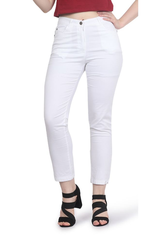 Picture of Frenchtrendz Women's Poplin Lycra White Pant