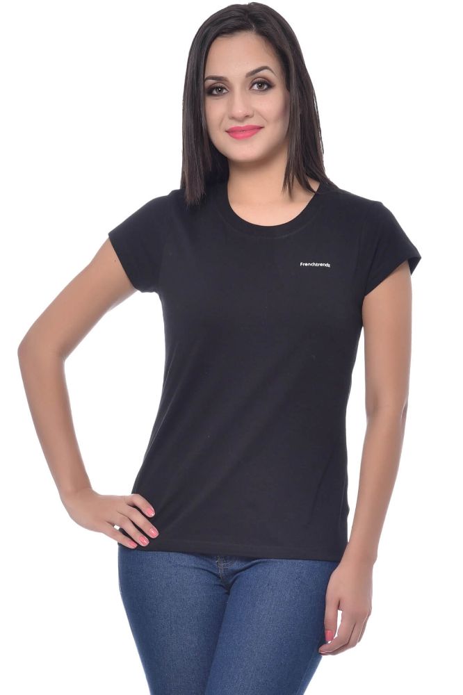 Picture of Frenchtrendz Cotton Black Round Neck Half Sleeve Medium Length T-Shirt