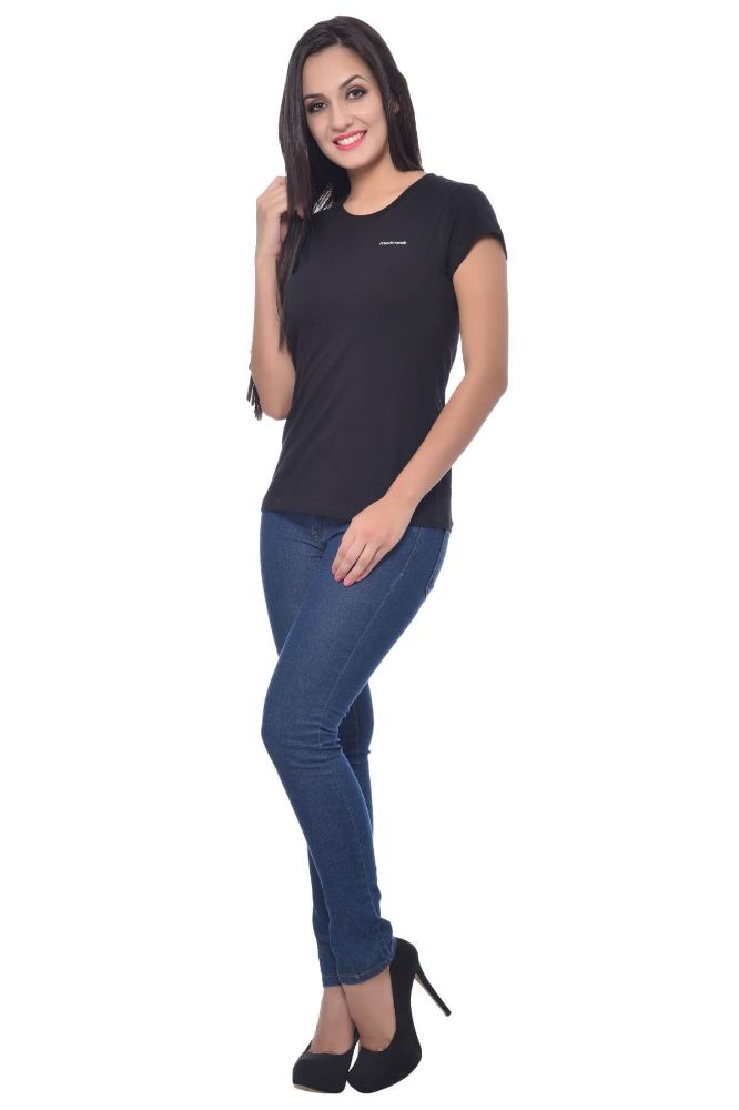 Picture of Frenchtrendz Cotton Black Round Neck Half Sleeve Medium Length T-Shirt