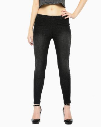 Picture of Frenchtrendz Cotton Modal Spandex Black Denim Look Jeggings