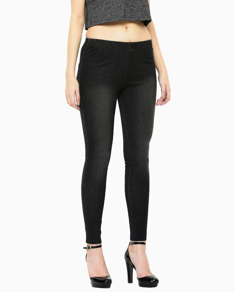 Picture of Frenchtrendz Cotton Modal Spandex Black Denim Look Jeggings
