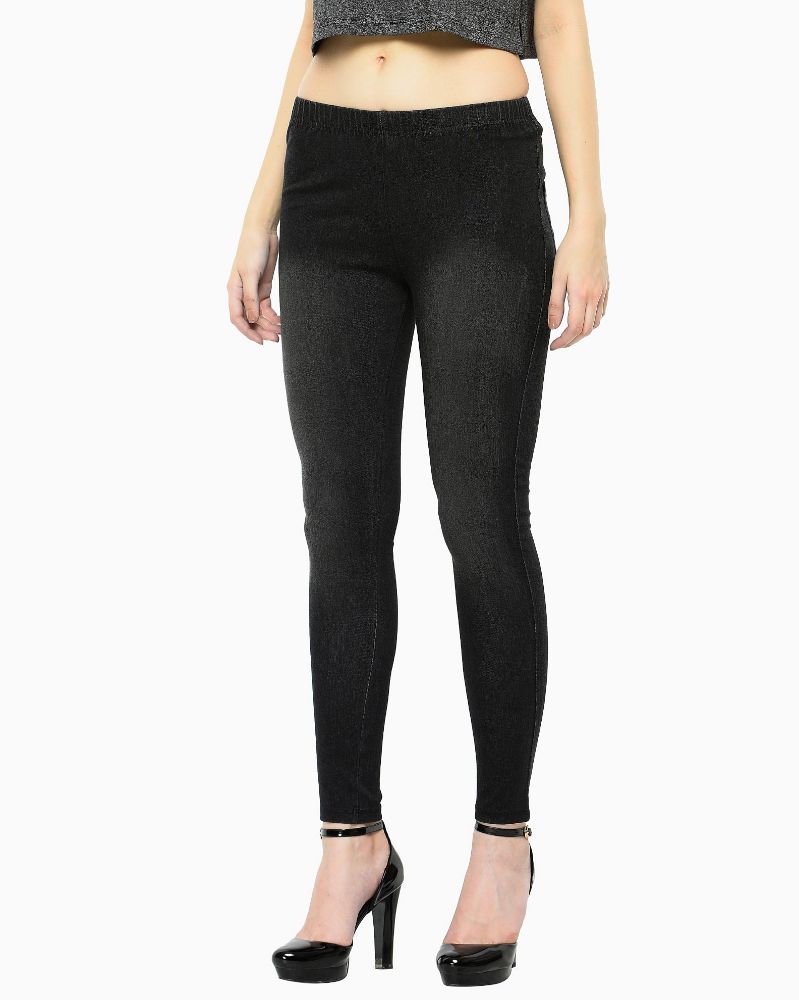 Picture of Frenchtrendz Cotton Modal Spandex Black Denim Look Jeggings