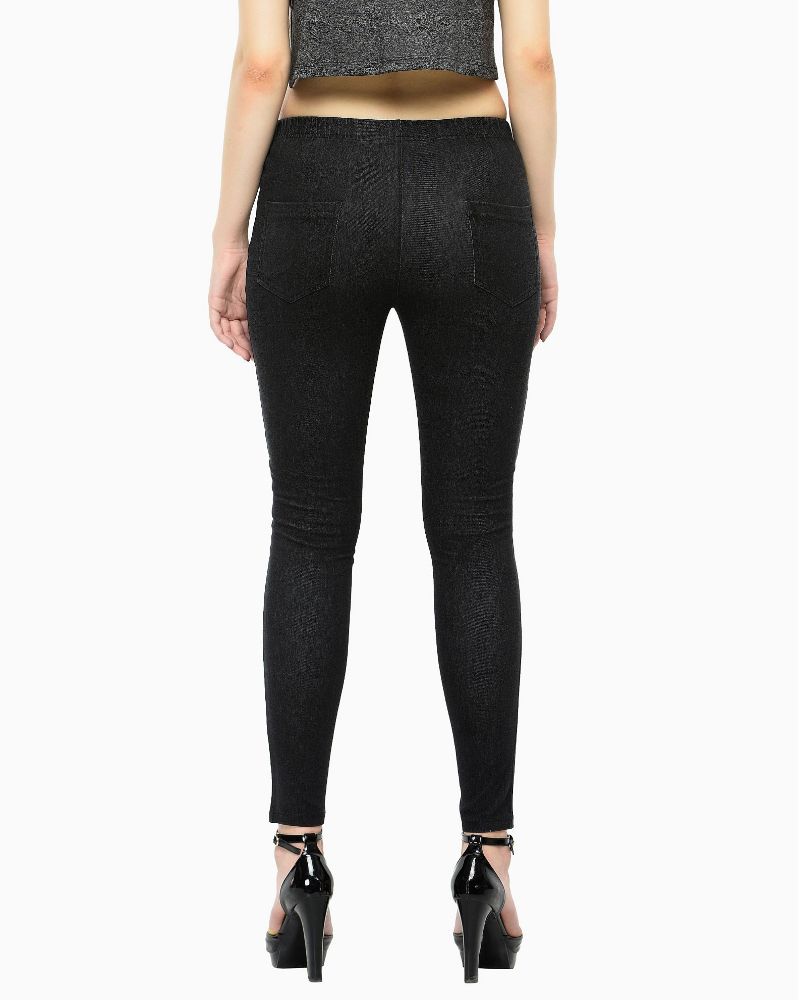 Picture of Frenchtrendz Cotton Modal Spandex Black Denim Look Jeggings