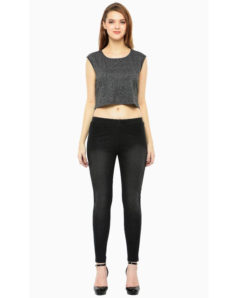 Picture of Frenchtrendz Cotton Modal Spandex Black Denim Look Jeggings