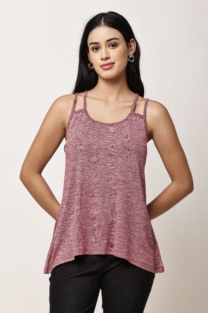 Picture of Frenchtrendz Women’s Cotton Slub Shoulder Straps Top with Flared Hem | Casual A-Line  Tops for Womens & Girls