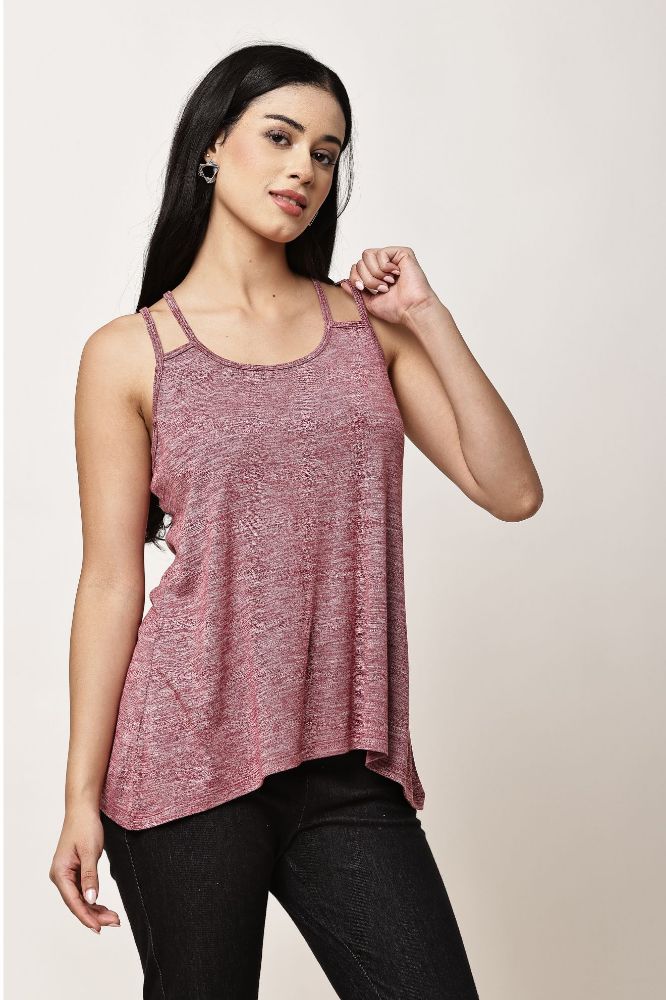 Picture of Frenchtrendz Women’s Cotton Slub Shoulder Straps Top with Flared Hem | Casual A-Line  Tops for Womens & Girls