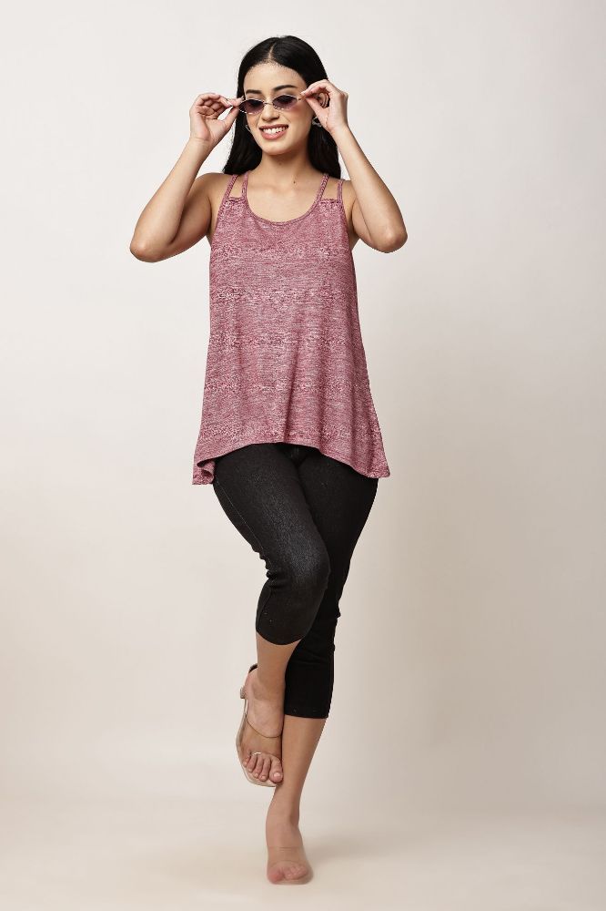 Picture of Frenchtrendz Women’s Cotton Slub Shoulder Straps Top with Flared Hem | Casual A-Line  Tops for Womens & Girls