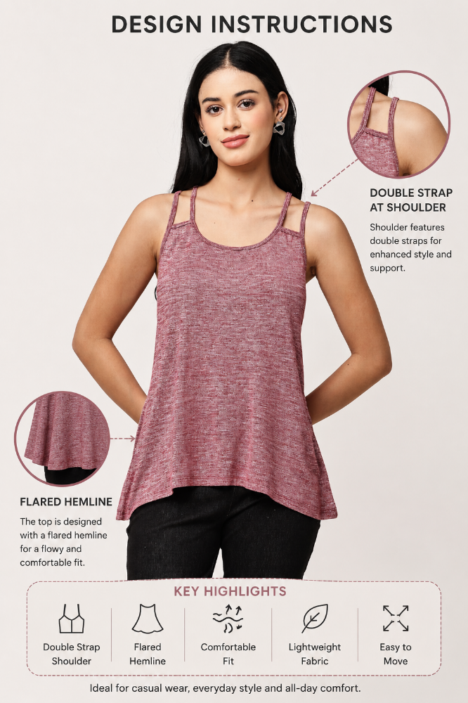 Picture of Frenchtrendz Women’s Cotton Slub Shoulder Straps Top with Flared Hem | Casual A-Line  Tops for Womens & Girls